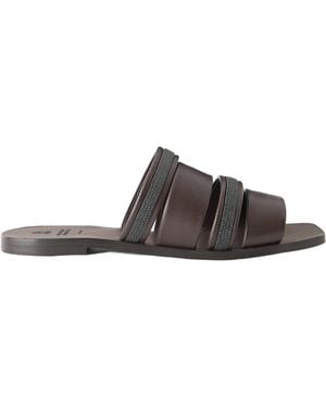 Brunello Cucinelli Square-Toe Flat Sandals - Brown