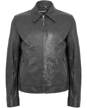 Dolce & Gabbana Zippered Leather Jacket - Gray
