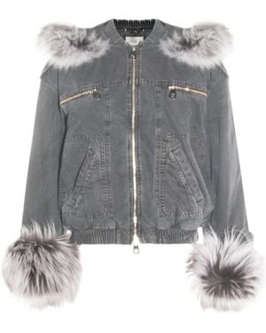 Blumarine Hooded Zip-Up Bomber Jacket - Grey