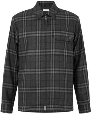Burberry Plaid Lapel Zip Wool Overshirt - Gray