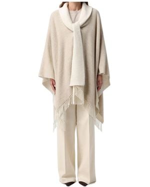 Fabiana Filippi Ribbed Trim Fringed Shawl - Natural
