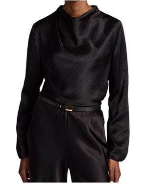 Vince Satin Draped Cowl-Neck Long-Sleeve Top - Black