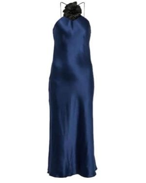 Rodarte Floral-Appliqué Silk Midi Dress - Blue