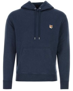 Maison Kitsuné Maison Kitsuné Fox Head Patch Drawstring Hoodie - Blue