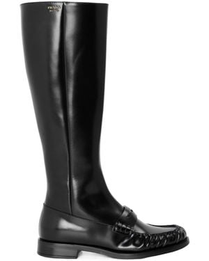 Prada Leather Knee-High Boots - Black