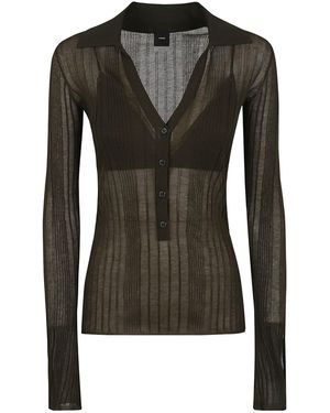 Pinko Ribbed V-Neck Polo Top - Black