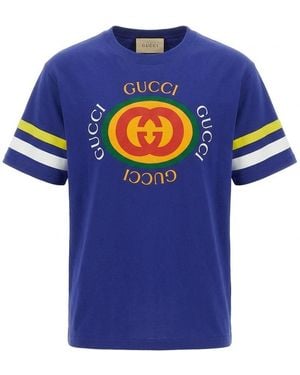 Gucci Vintage Logo Printed Crewneck T-Shirt - Blue