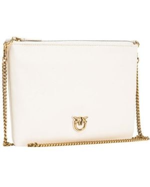 Pinko Logo Plaque Chain-Linked Clutch Bag - White