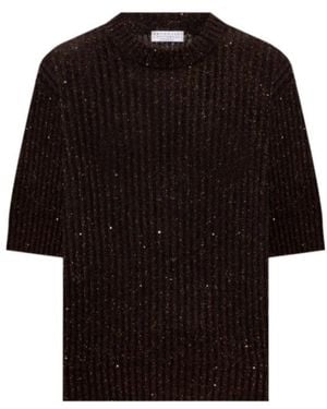 Brunello Cucinelli Short-Sleeved Knit Top - Black