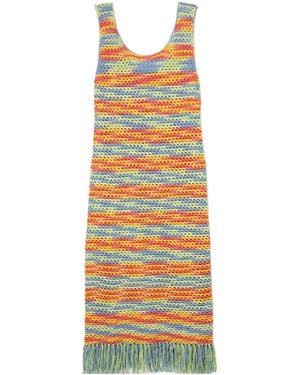 The Elder Statesman Fringe Crochet Pure Cotton Midi Dress - Yellow