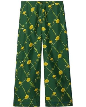 Burberry Floral Printed Wide-Leg Trousers - Green