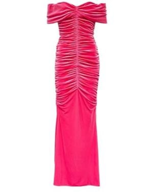 Monique Lhuillier Ruched Off-Shoulder Velvet Gown - Pink