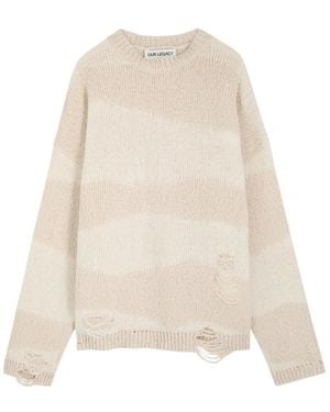 Our Legacy Popover Roundneck Striped Distressed Cotton-Blend Jumper - Natural