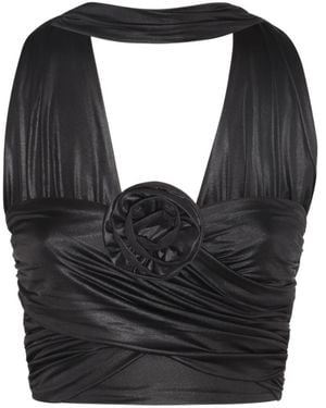 ROTATE BIRGER CHRISTENSEN Ruched Halterneck Top - Black