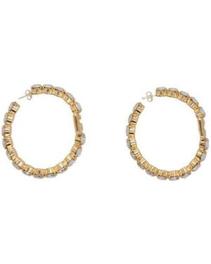 Dolce & Gabbana Embellished Logo Plaque Hoop Earrings - Metallic