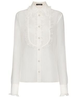 Dolce & Gabbana Ruffled Sheer Cotton Blouse - White