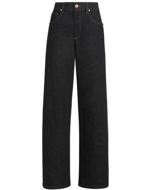 Brunello Cucinelli No-Fade Denim Loose Barrel Pants With Monili - Black
