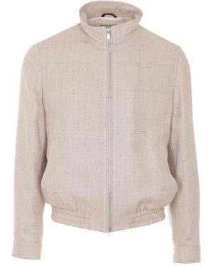 Brunello Cucinelli Stand Collar Hopsack Outerwear Jacket - White