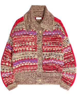 Dries Van Noten Jacquard Wool Cardigan - Red
