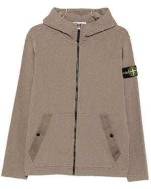 Stone Island Logo-Patch Zip-Up Hoodie - Brown