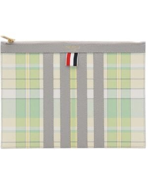 Thom Browne Plaid-Checked Printed Zipped Clutch Bag - Green