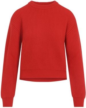 Jil Sander Ribbed Crew-Neck Knitted Sweater - Red