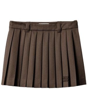 Miu Miu Logo Detailed Pleated Mini Skirt - Brown