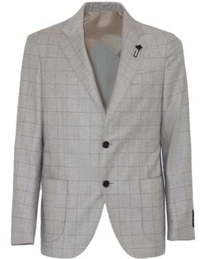 Lardini Prince Of Wales Single-Breasted Blazer - Grey