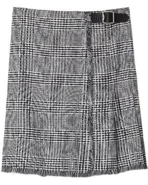 Burberry Plaid-Check Pleated Fringed Mini Skirt - Grey