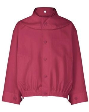 Homme Plissé Issey Miyake Carrier Carried Button-Up Hooded Jacket - Red