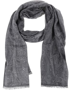 Etro Paisley Printed Frayed-Edge Scarf - Grey