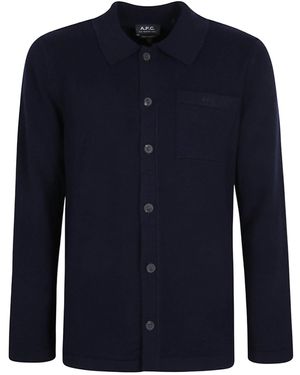 A.P.C. Logo Embroidered Shirt Jacket - Blue