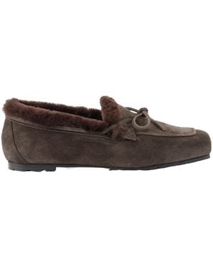 Aeyde Jasper Bow-Detailed Shearling-Lined Suede Loafers - Brown