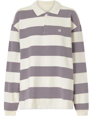 Aimé Leon Dore Striped Cotton-Jersey Polo Jumper - Grey