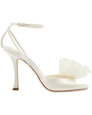 Jimmy Choo Floral-Appliquéd Satin Sandals - White