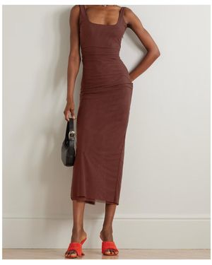 knee length dresses for ladies Tabitha Mesh Ruched Midi Dress – SEROYA main image 1