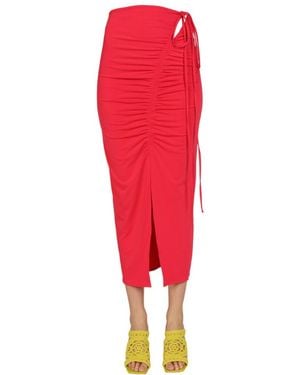 Self-Portrait Ruched Drawstring Midi Skirt - Red