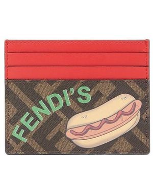 Fendi Card Holder With Ff Motif And Licious Print - Red