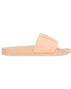 Palm Angels Logo Monogram Embossed Pool Slides - Natural