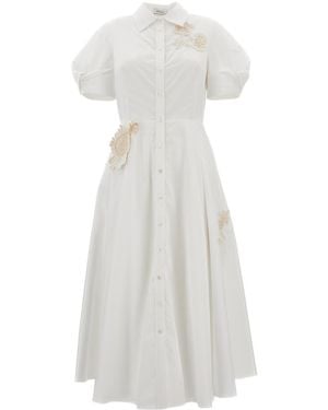 Erdem Puff-Sleeve Embroidered Midi Dress - White
