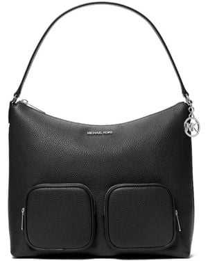 Michael Kors Merritt Large Pebbled Leather Cargo Shoulder Bag - Black