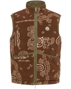 Moncler Reversible Paisley Print Padded Teddy Vest - Brown