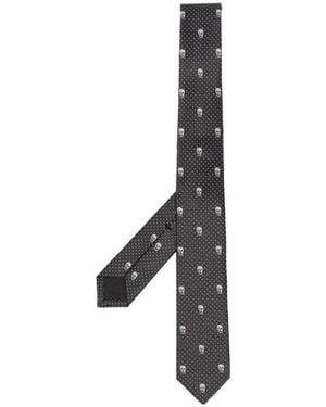 McQueen Skull Embroidered Tie - Black