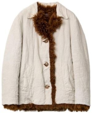 Miu Miu Reversible Single-Breasted Linen And Shearling Jacket - Natural