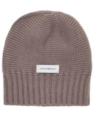 Emporio Armani Logo-Patch Chunky-Knit Beanie Hat - Brown