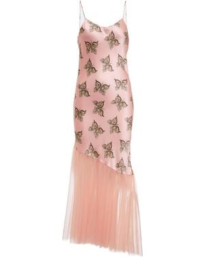 Rodarte Printed Silk Satin And Tulle Dress - Pink