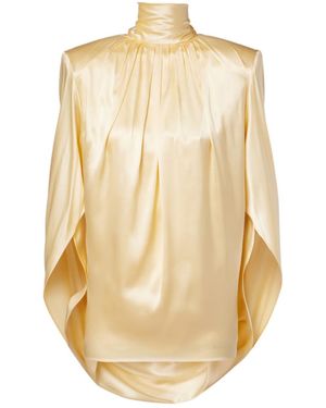 Mugler Draped Silk-Blend Satin Top - Natural