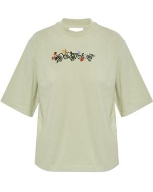 Off-White c/o Virgil Abloh Floral Logo Embroidered Crewneck T-Shirt - Green