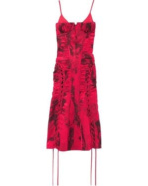 McQueen Lace-Up Floral-Print Dress - Red