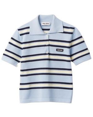 Miu Miu Striped Knitted Cotton Polo Shirt - Blue